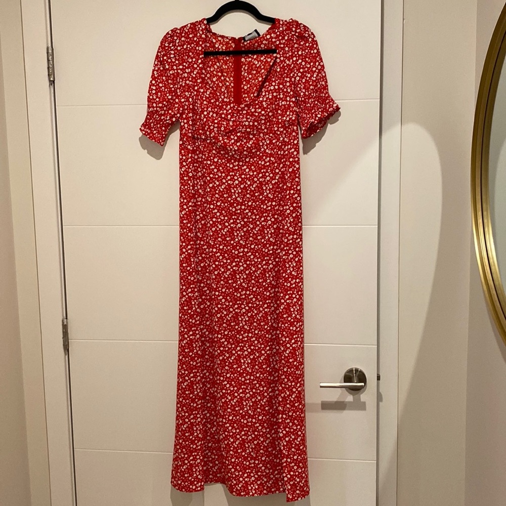 Bardot Red Floral Midi Dress NWT